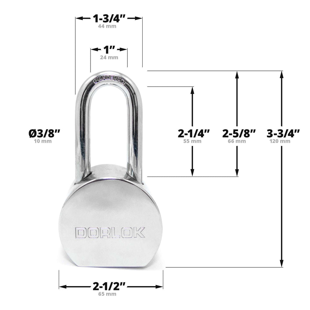 2-5/8" (65mm) Long Hardened Shackle Round Steel Padlock with 3 Keys - 5