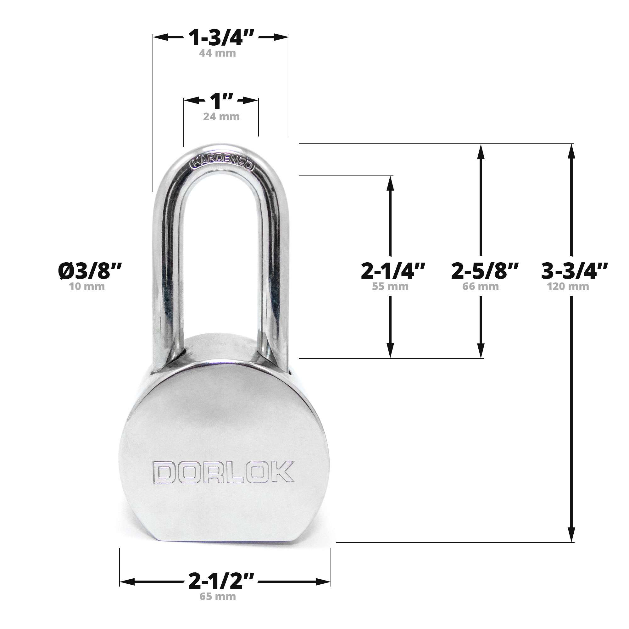 2-5/8" (65mm) Long Hardened Shackle Round Steel Padlock with 3 Keys - 5