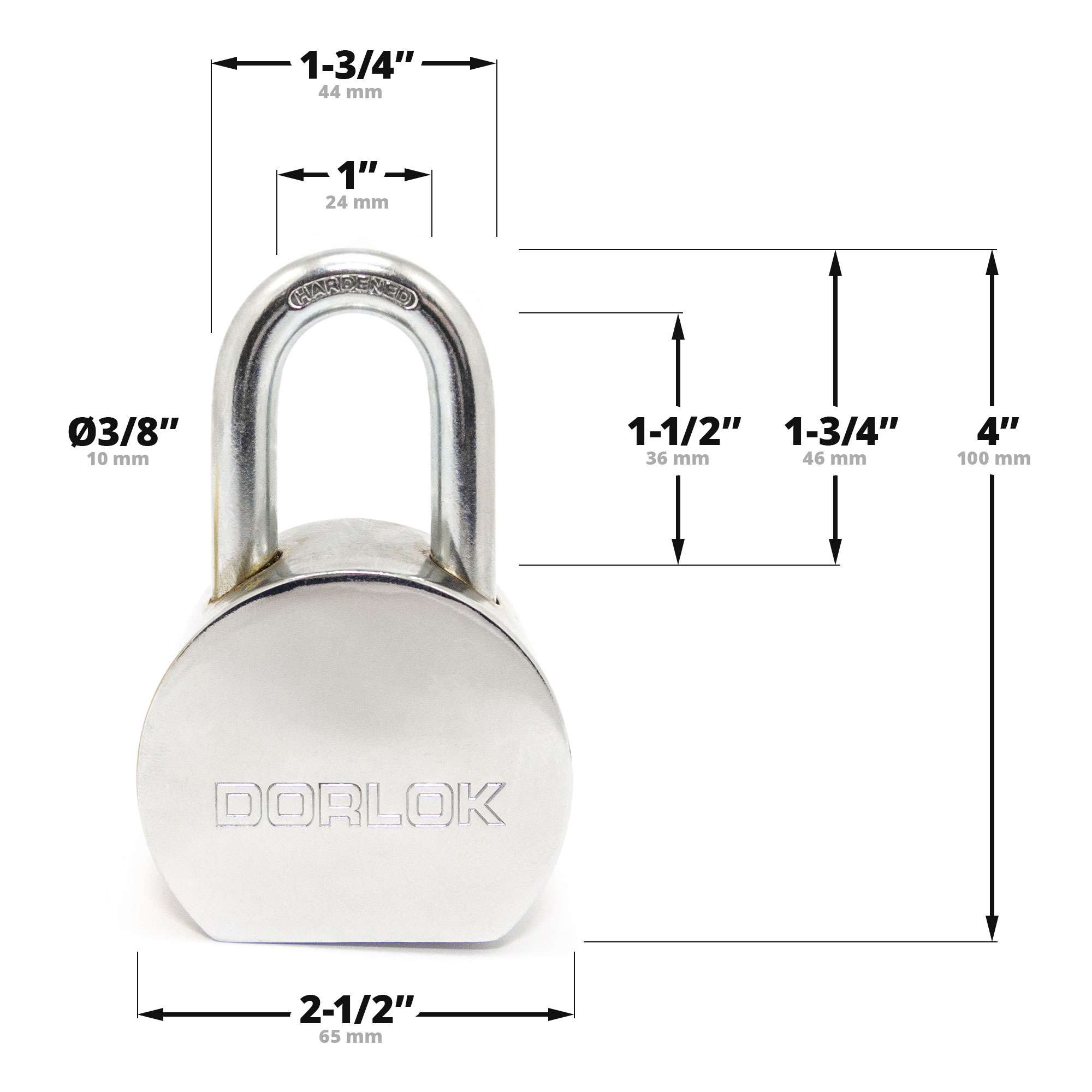 2-5/8" (65mm) Standard Hardened Shackle Round Steel Padlock with 3 Keys - 5