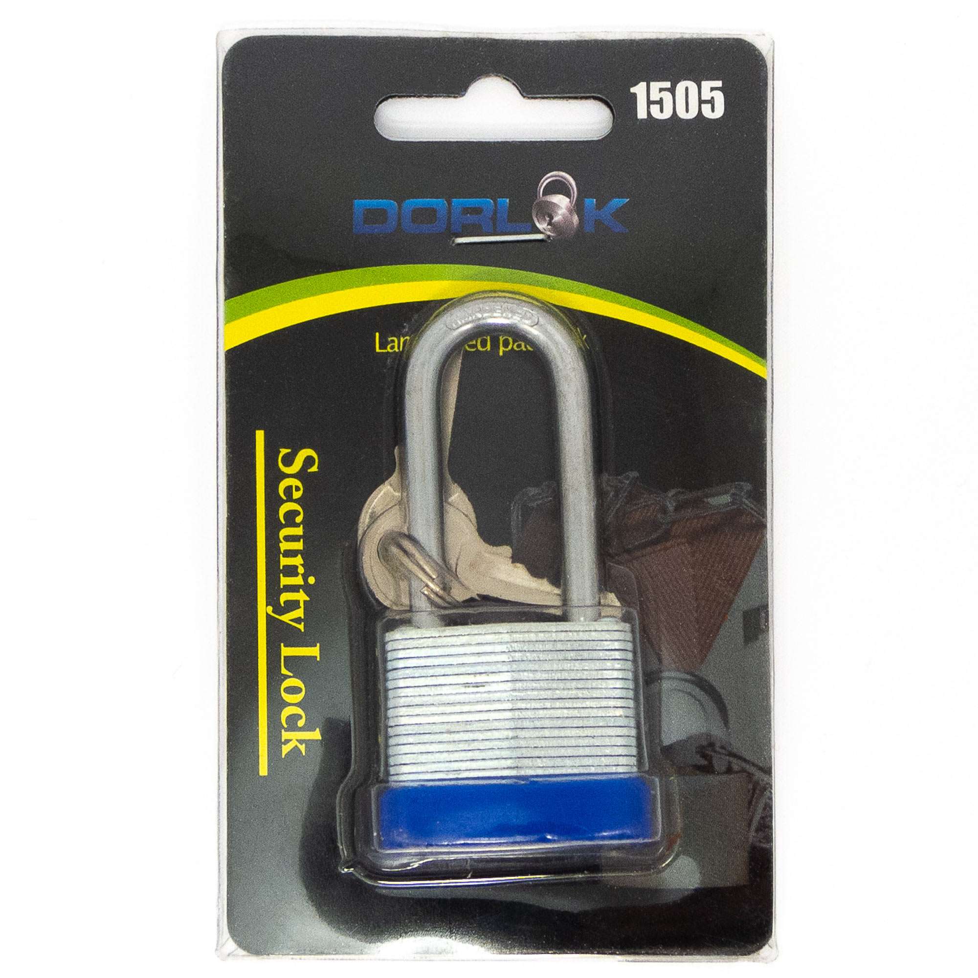 1-5/8" (40mm) Long Shackle Laminated Padlock, Brass Cylinder with 2 Keys - 1