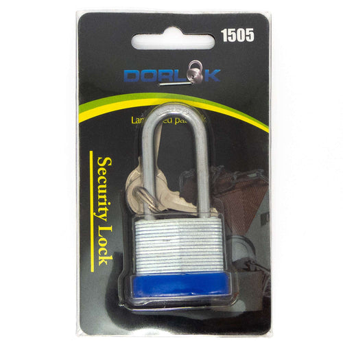 1-5/8" (40mm) Long Shackle Laminated Padlock, Brass Cylinder with 2 Keys - 1