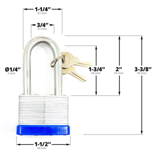 1-5/8" (40mm) Long Shackle Laminated Padlock, Brass Cylinder with 2 Keys - 5