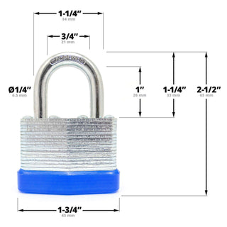1-3/4" (45mm) Standard Shackle Laminated Padlock, Brass Cylinder with 2 Keys - 5