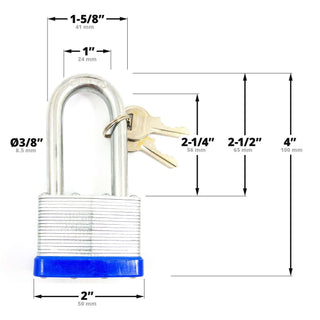 2" (50mm) Long Shackle Laminated Padlock, Brass Cylinder with 2 Keys - 5