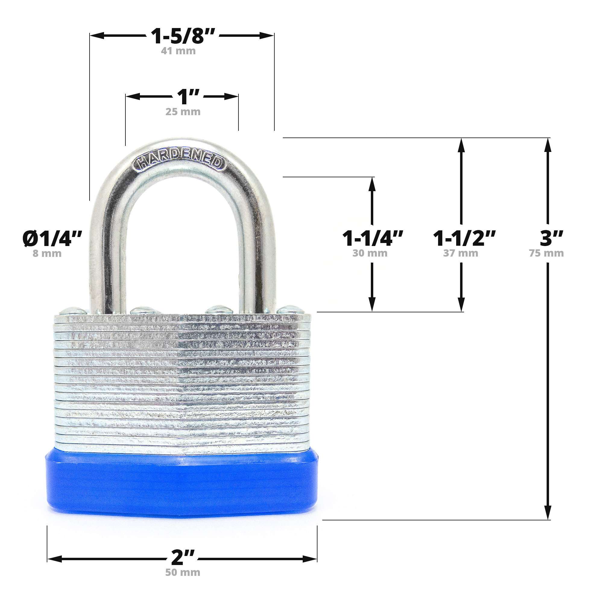 2" (50mm) Standard Shackle Laminated Padlock, Brass Cylinder with 2 Keys - 5