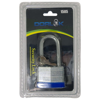 2-5/8" (65mm) Long Shackle Laminated Padlock, Brass Cylinder with 2 Keys - 1