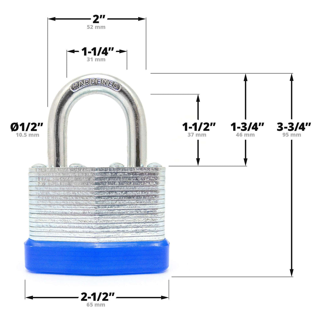 2-5/8" (65mm) Standard Shackle Laminated Padlock, Brass Cylinder with 2 Keys - 5