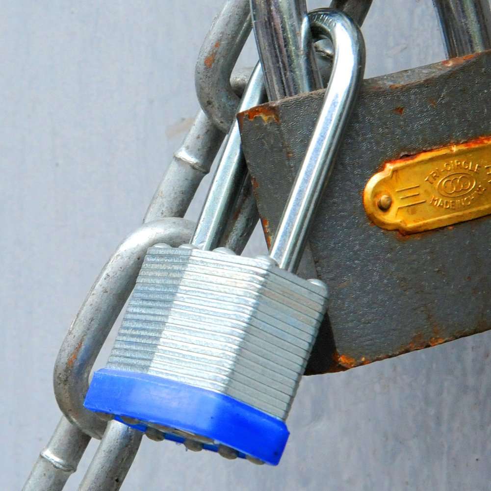1-3/4" (45mm) Long Shackle Laminated Padlock, Brass Cylinder with 2 Keys - 8