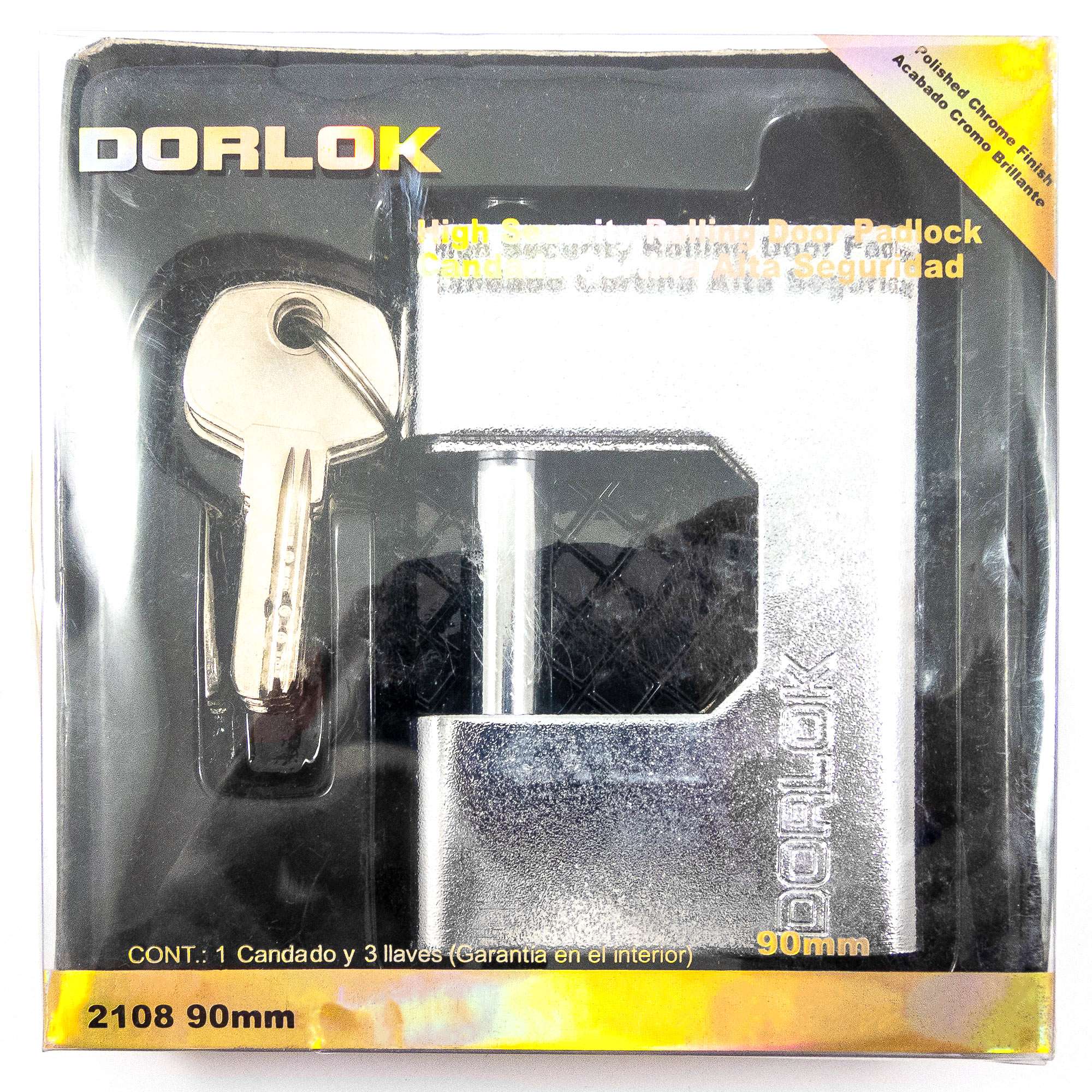 3-3/4" (90mm) Heavy Duty Type Rectangle Steel Armored Iron Padlock with 3 Keys - 1