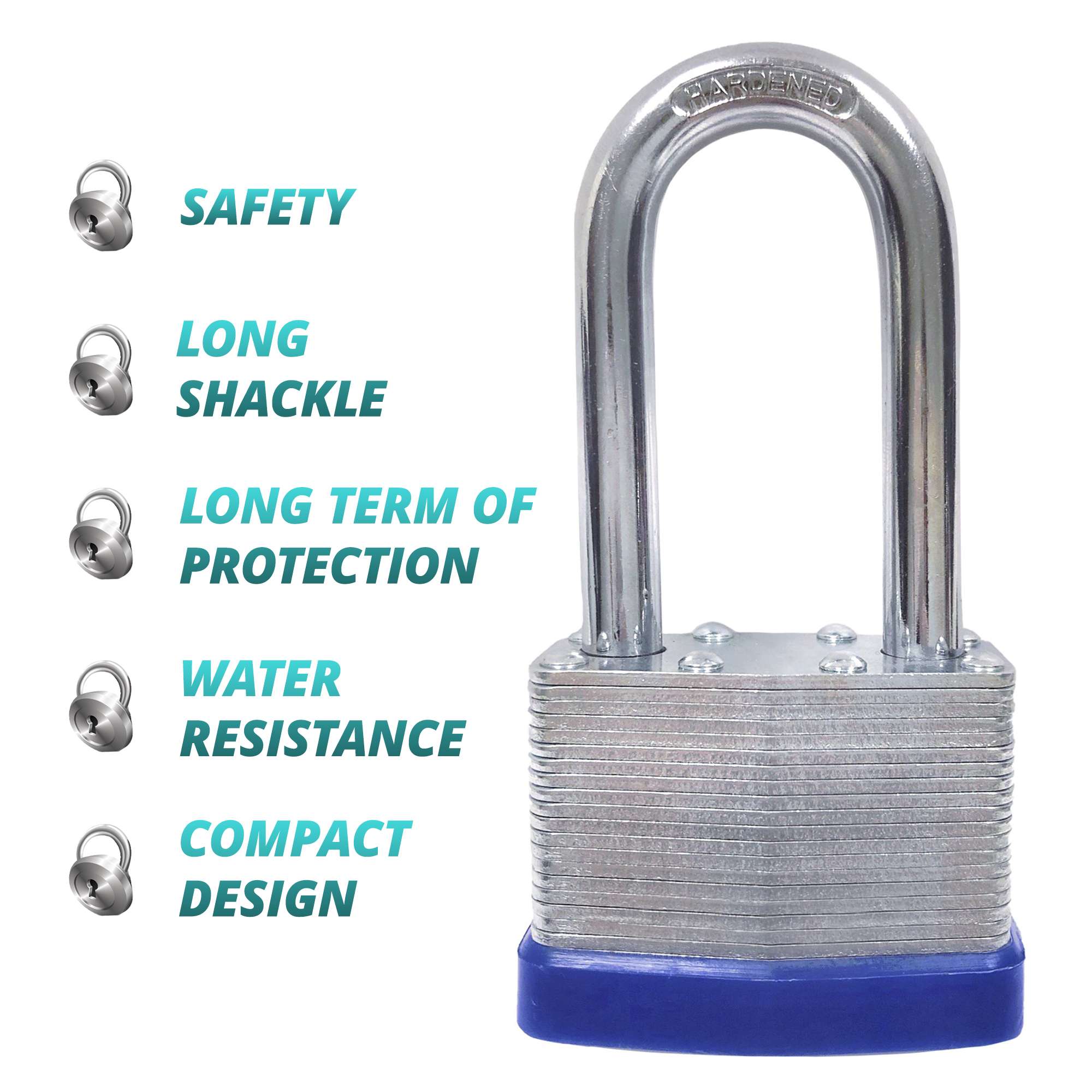 1-3/4" (45mm) Long Shackle Laminated Padlock, Brass Cylinder with 2 Keys - 5
