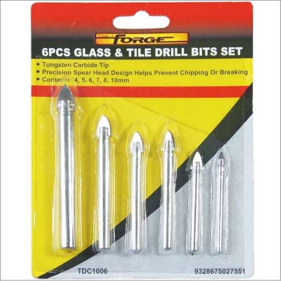 Chrome Plated Steel Glass & Tile Drill Bit Set, 6 Pieces - 2