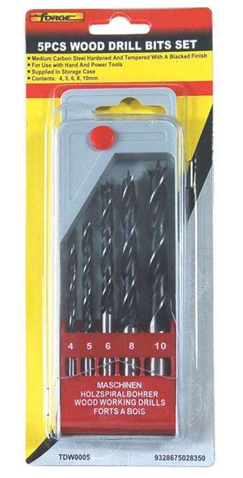 4mm - 10mm Carbon Steel Wood Working Drill Bit Set, 5 Pieces - 1