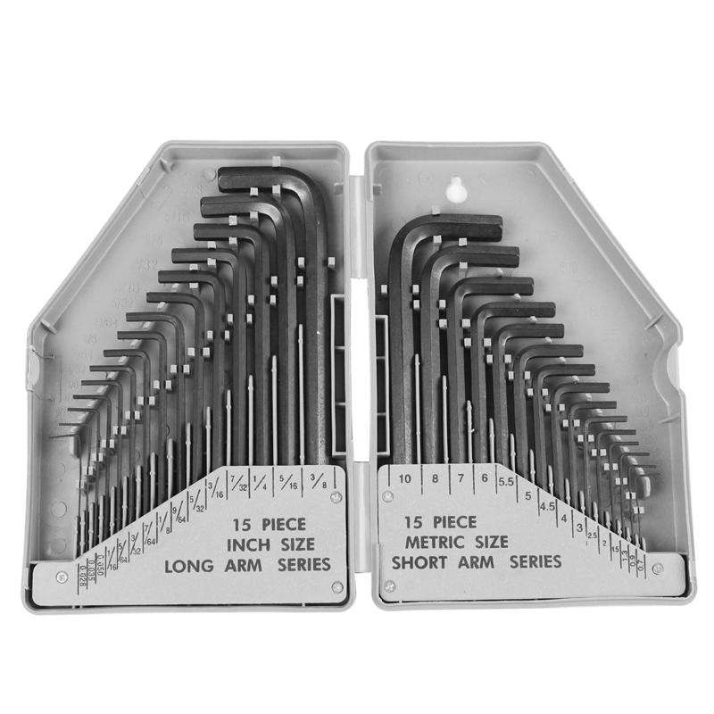 Chrome Vanadium Steel Metric & Imperial Allen Key Set, 30 Pieces