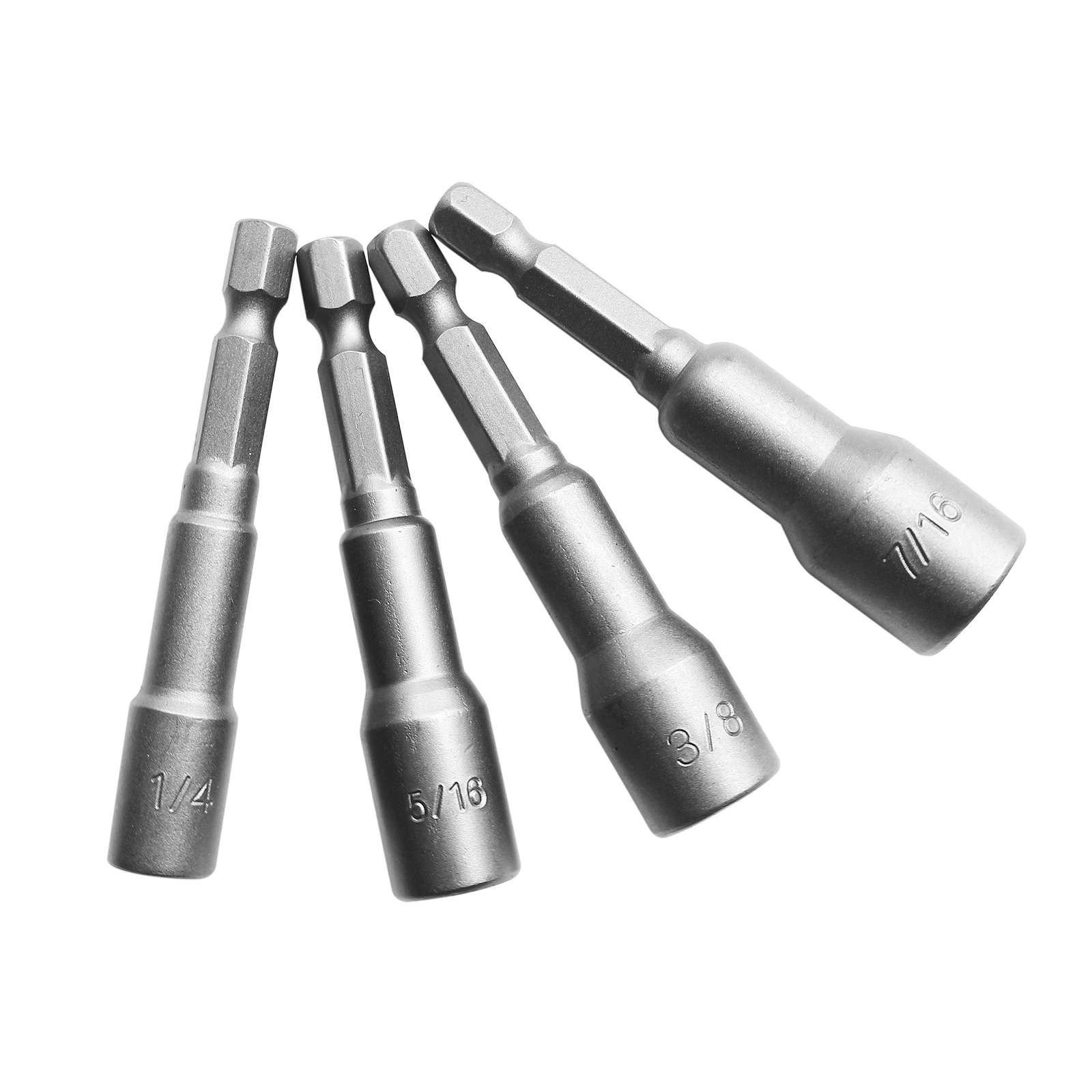 1/4" - 7/16" Chrome Vanadium Steel Nut Driver Bits Set, 4 Pieces - 1