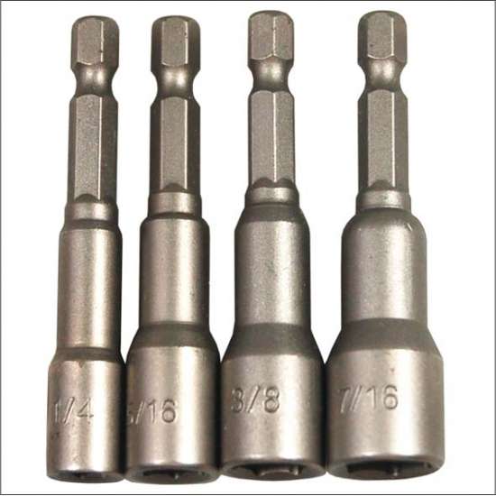 1/4" - 7/16" Chrome Vanadium Steel Nut Driver Bits Set, 4 Pieces - 2