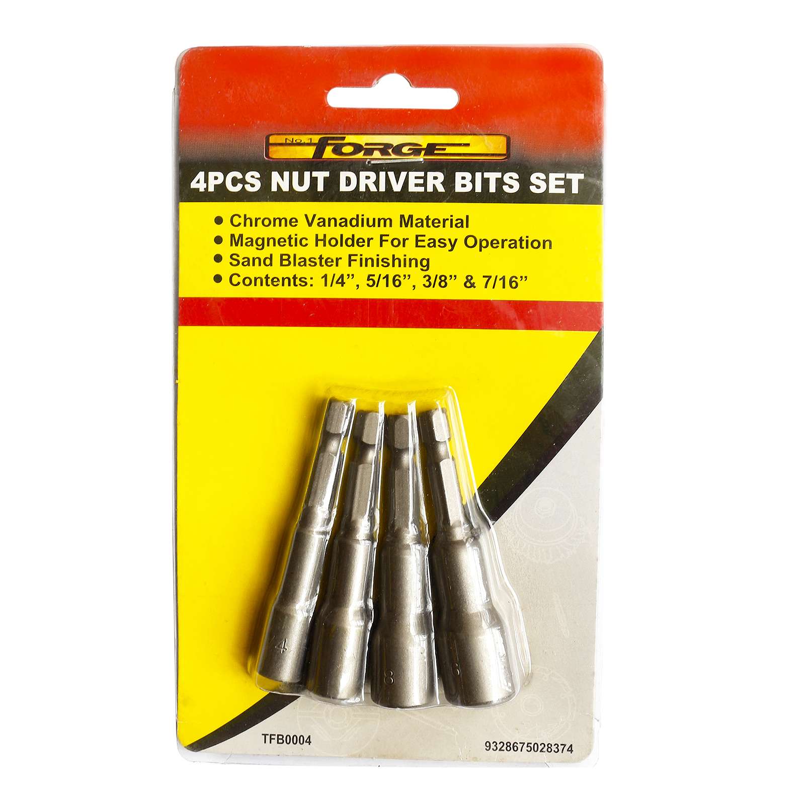 1/4" - 7/16" Chrome Vanadium Steel Nut Driver Bits Set, 4 Pieces - 3