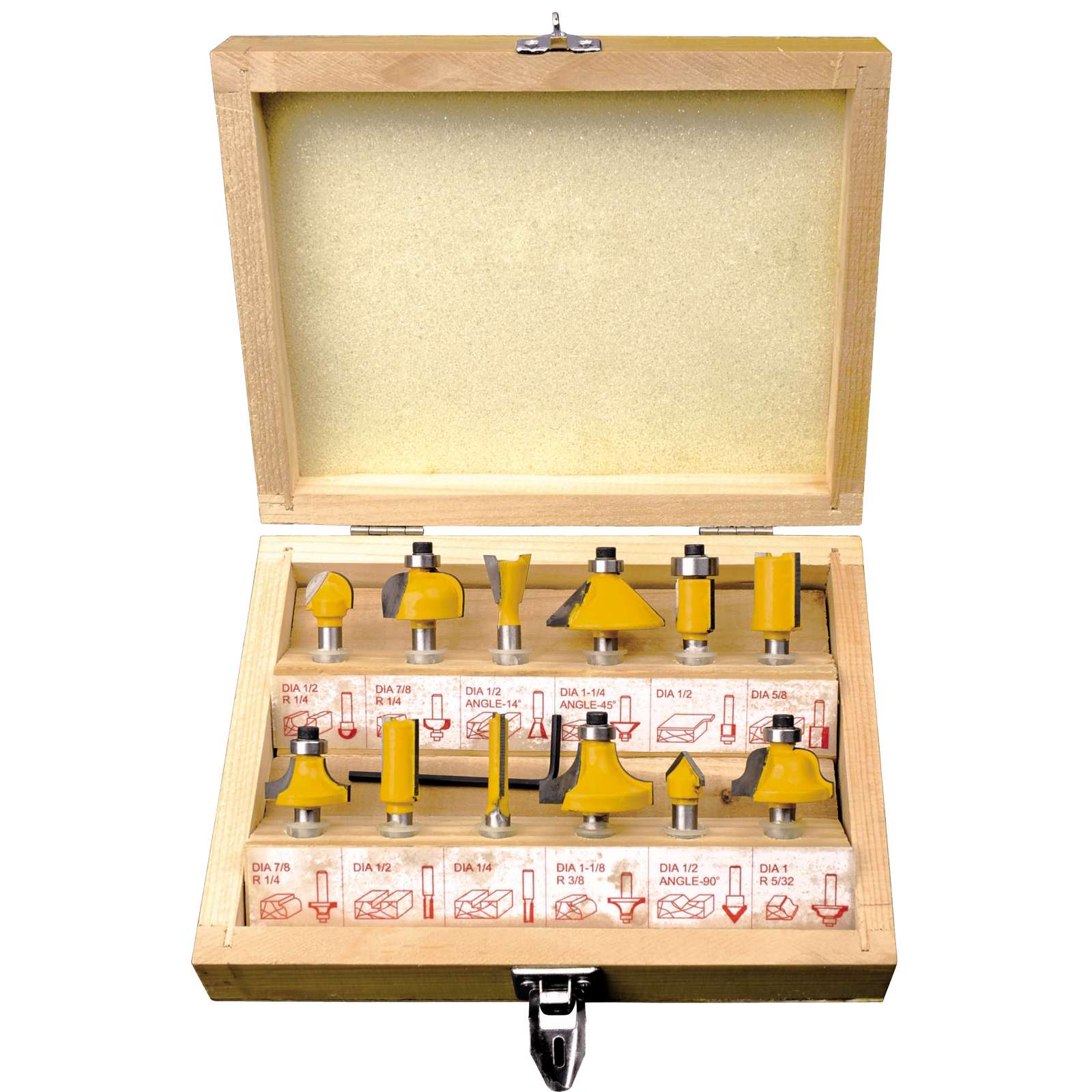 Router Bits Set with Wood Storage Case, 12 Pieces