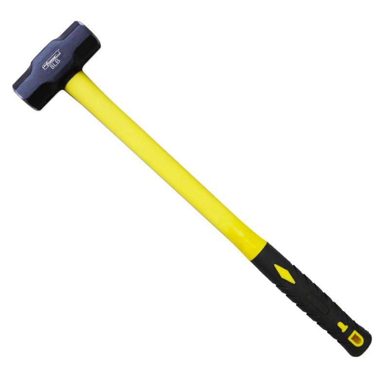 8 lb Drop Forged Steel Head Sledge Hammer with Long Fiberglass Shaft and Rubber Grip - 1