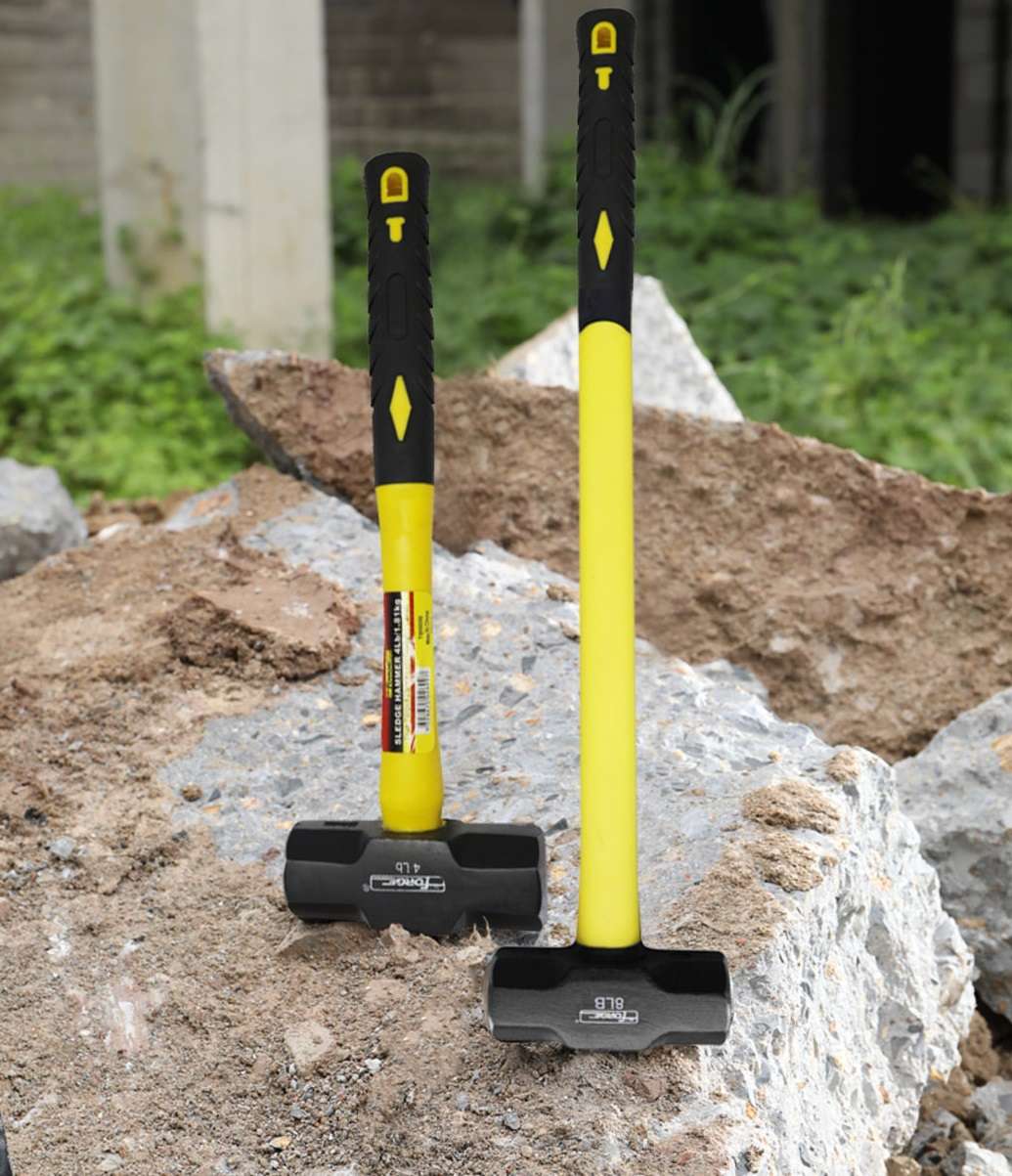 8 lb Drop Forged Steel Head Sledge Hammer with Long Fiberglass Shaft and Rubber Grip - 5