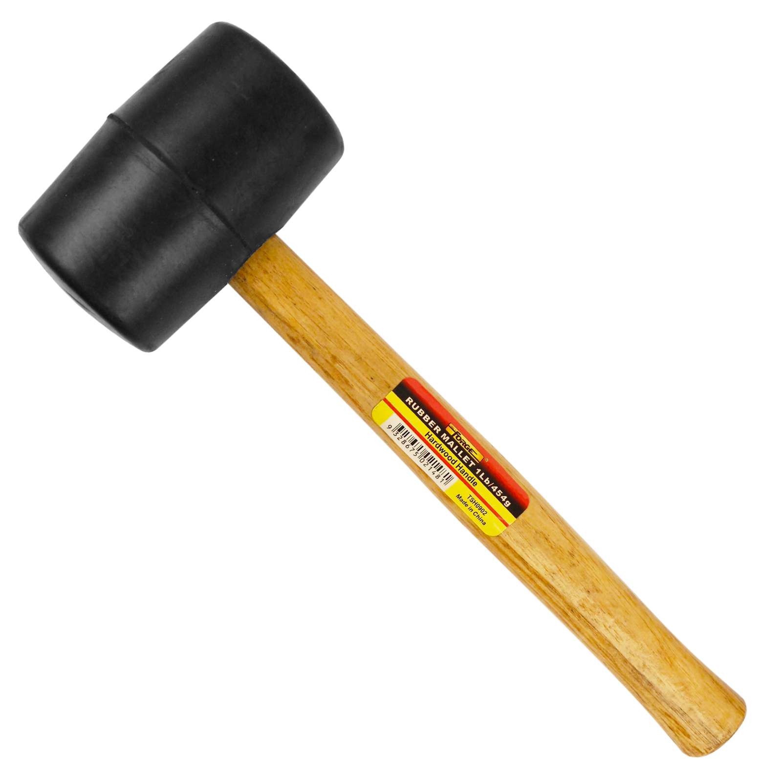 1 lb Solid Black Rubber Head Mallet with Wooden Handle - 1