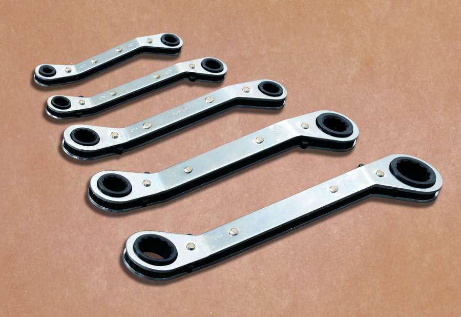 Chrome Vanadium Steel Offset Ratchet Ring Spanner Set, 5 Pieces - 5