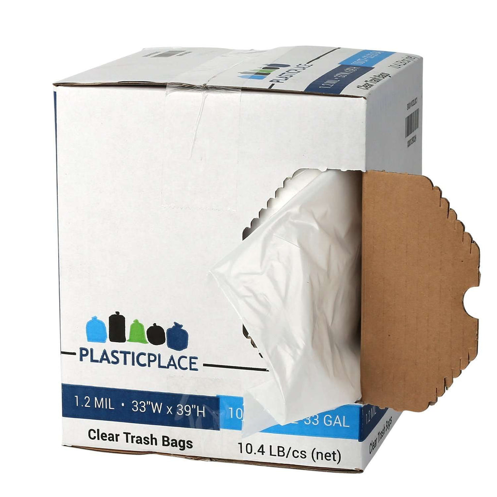 33" x 39" 33 Gal 1.2 Mil Clear Garbage Bags, 100/Case