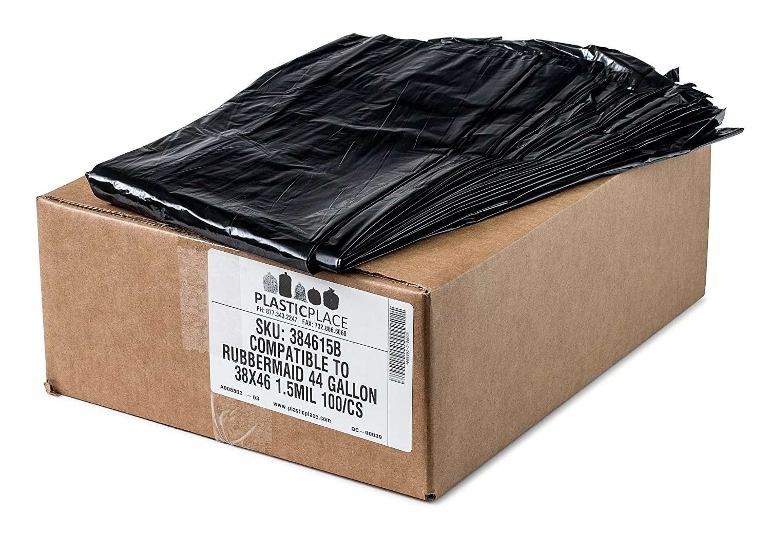 38" x 46" 44 Gal 1.5 Mil Black Trash Bags, 100/Case