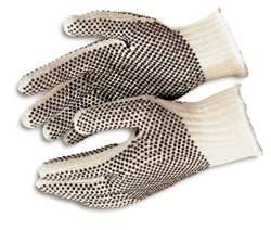 Size 9 Medium White String Knit Work Gloves with Black PVC Dots On Both Sides, 144 Pairs/Case - 1