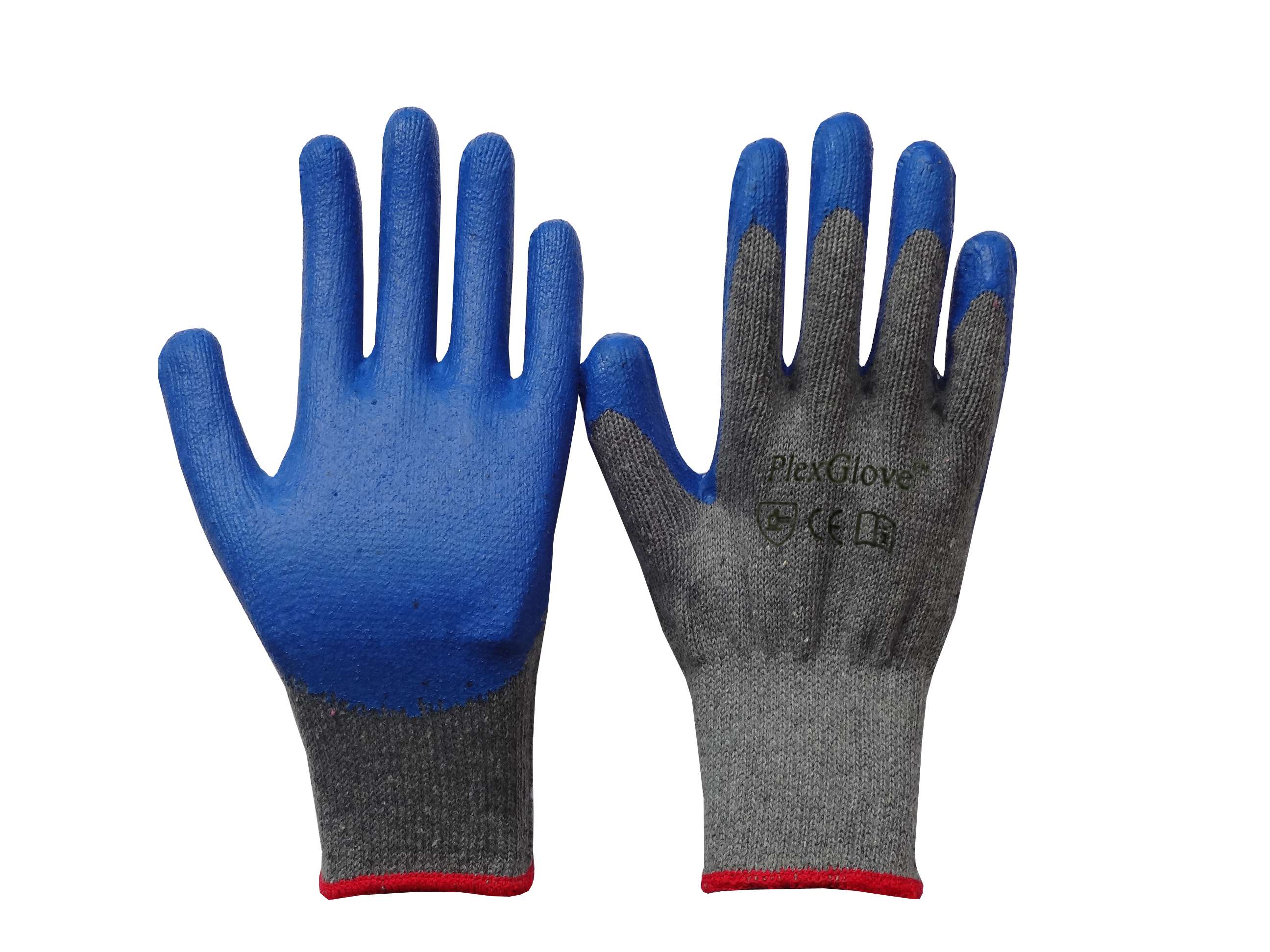 Large Gray Cotton String Knit Work Gloves with Blue Latex Dipped Palm, 144 Pairs/Case - 1