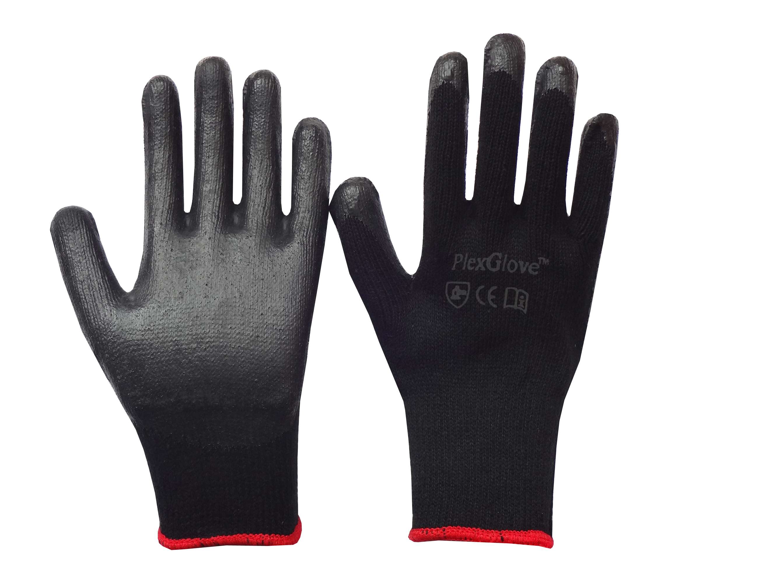 Large Black Cotton String Knit Work Gloves with Black Latex Dipped Palm, 144 Pairs/Case - 1