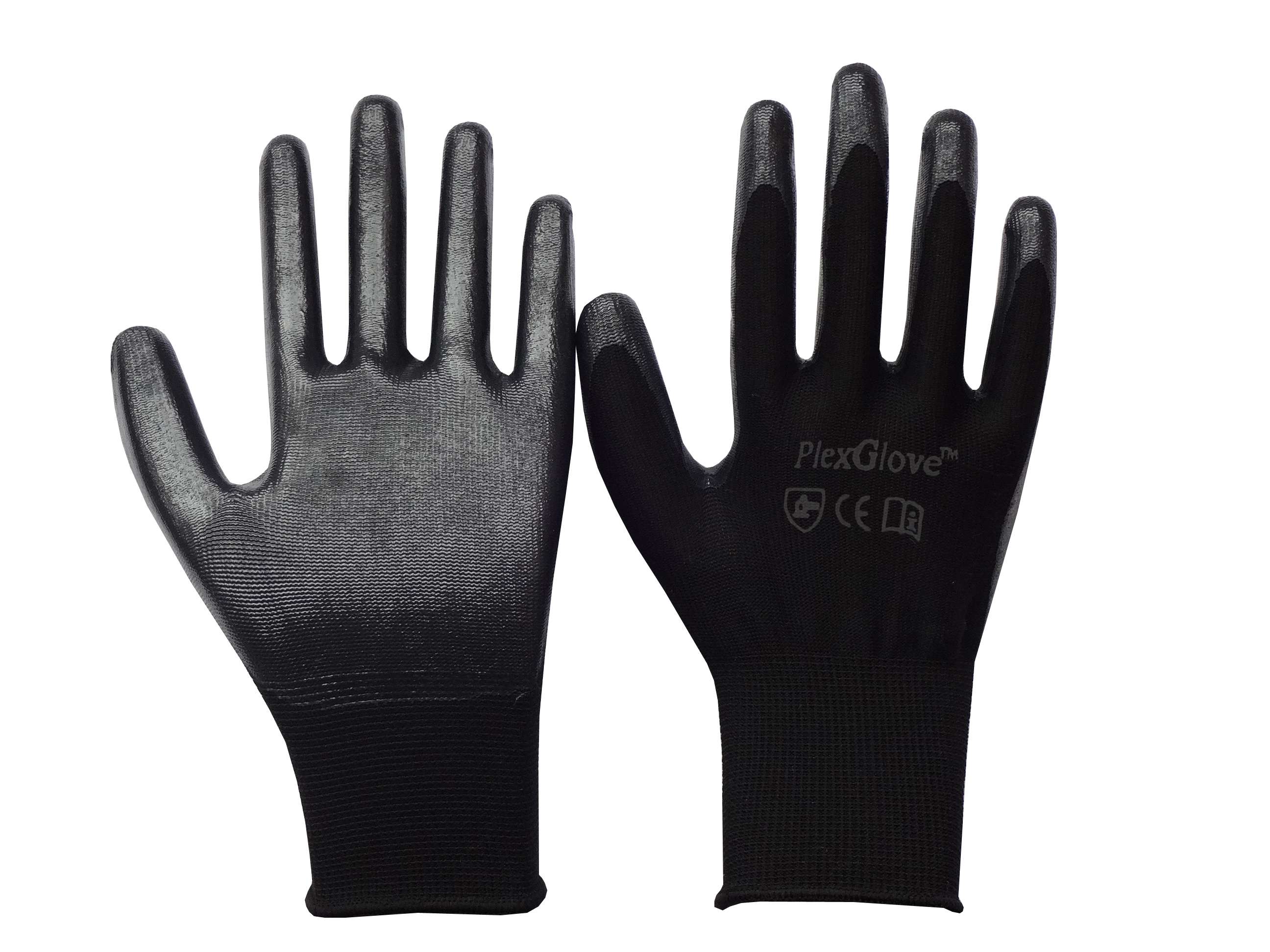 Large Black Nylon Seamless Knit Work Gloves with Black Nitrile Coated Palm, 144 Pairs/Case - 1