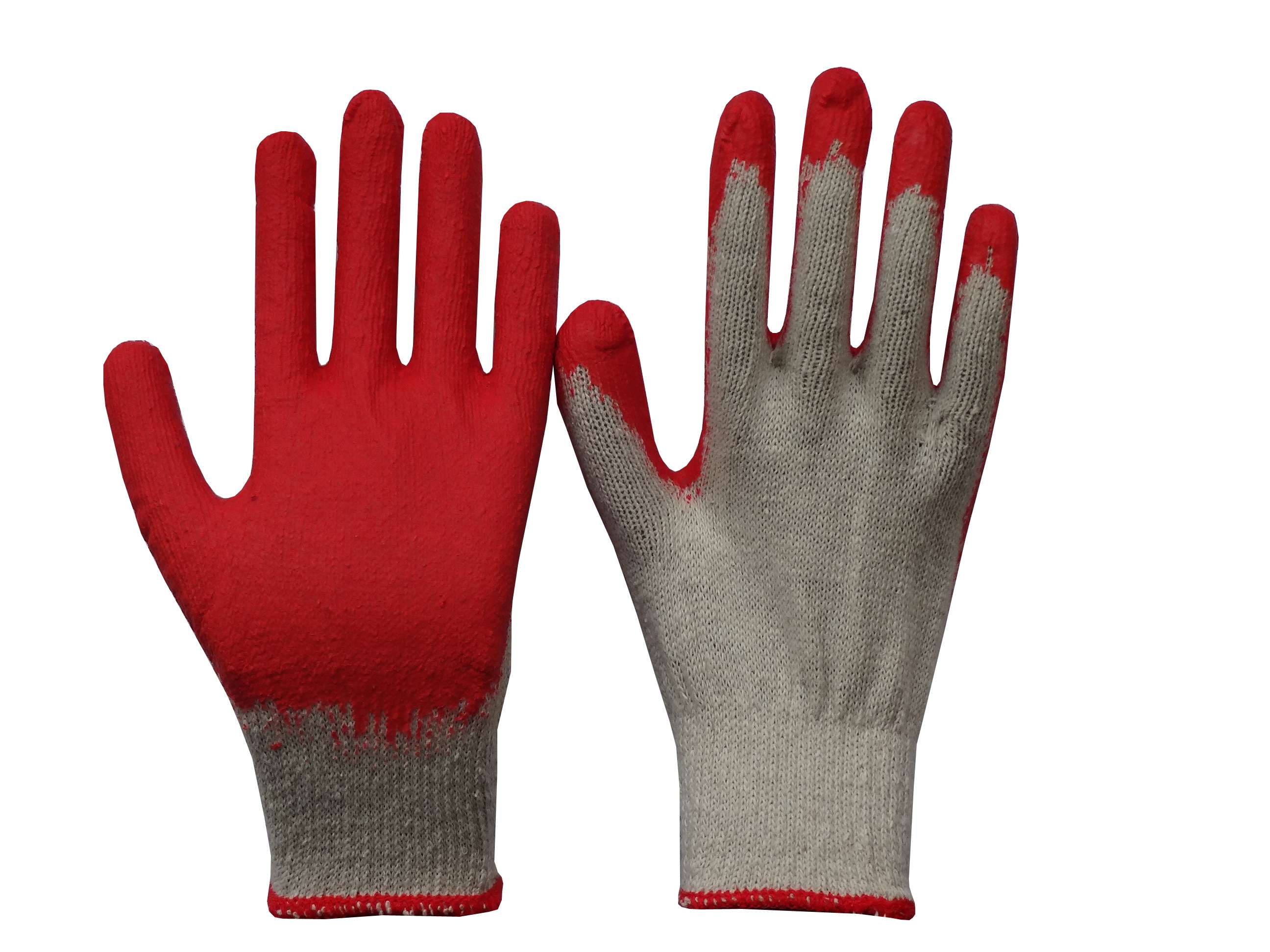 Large White Cotton String Knit Work Gloves with Red Latex Dip Palm, 10 Pairs/Pack, 30 Pack/Box - 1