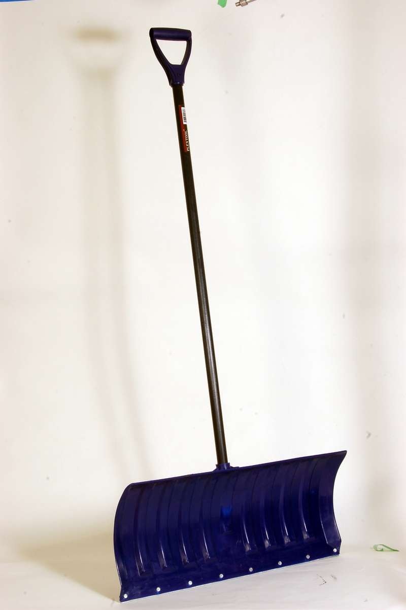 26" x 11" Navy Blue Poly Snow Push Shovel with 58" Length, 6/Case - 4