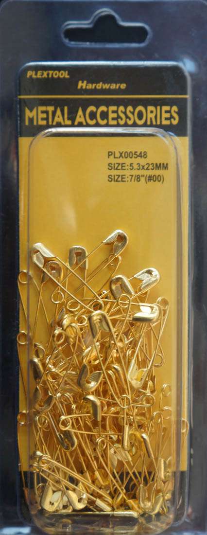 7/8"(#00) Golden Tone Safety Pins, 65/Pack - 1