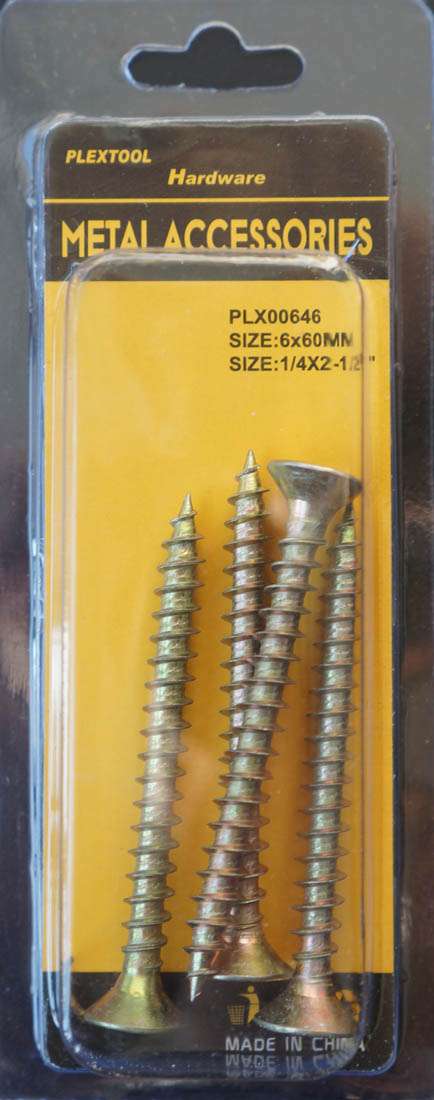 1/4' x 2-3/8'L Gold Phillips Flat Head Wood Screws, 4/Pack - 1