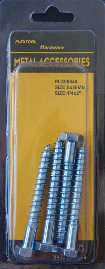 1/4 x 2"L Hexagon Head Screws Bolts, 4/Pack - 1