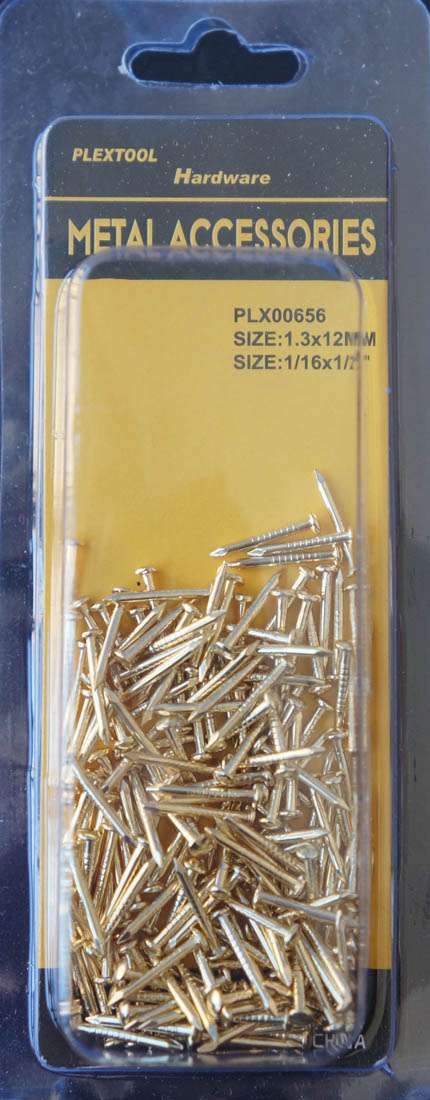 1/16"D x 1/2"L Golden Tone Round Head Nails, 178/Pack - 1