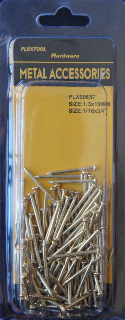 1/16"D x 3/4"L Golden Tone Round Head Nails, 118/Pack - 1