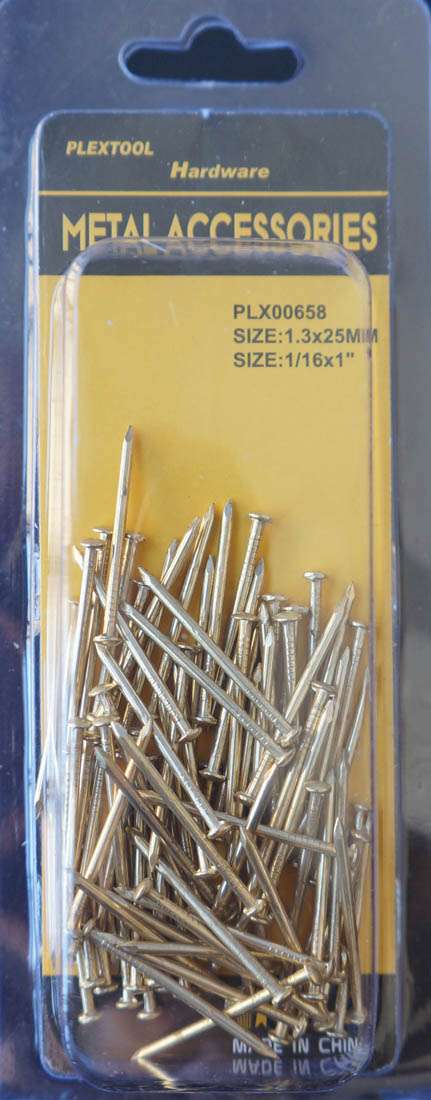 1/16"D x 1"L Golden Tone Round Head Nails, 82/Pack - 1