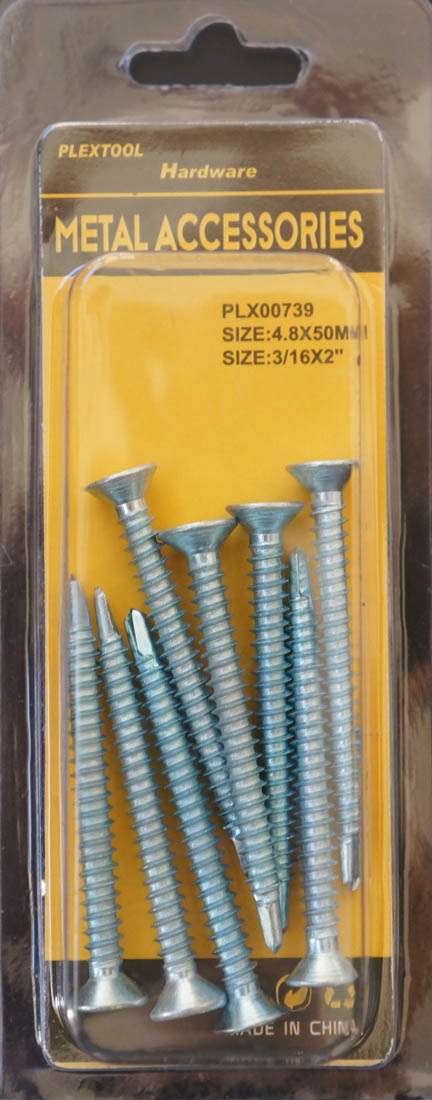 3/16 x 2"L Phillips Flat Head Self Drilling Screws, 8/Pack