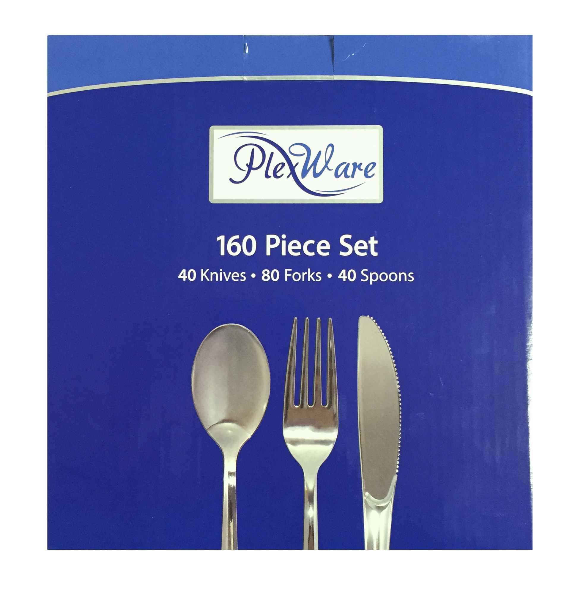 160-piece Premium Plastic Silver Cutlery Set, 40 Knives, 80 Forks, 40 Spoons, 12/Case - 2