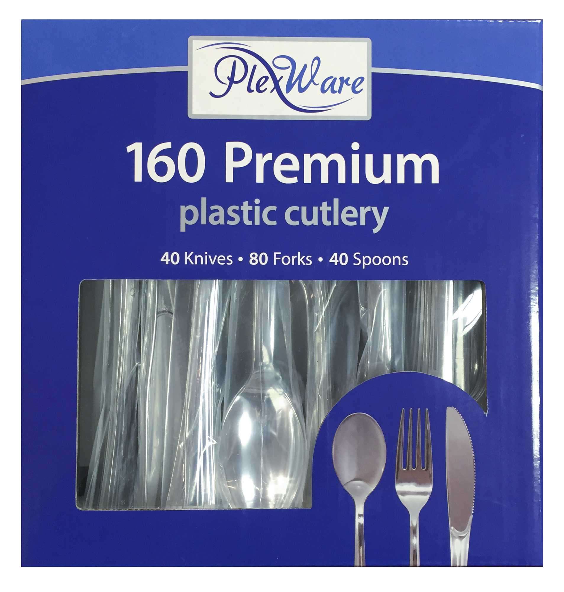 160-piece Premium Plastic Silver Cutlery Set, 40 Knives, 80 Forks, 40 Spoons, 12/Case - 1
