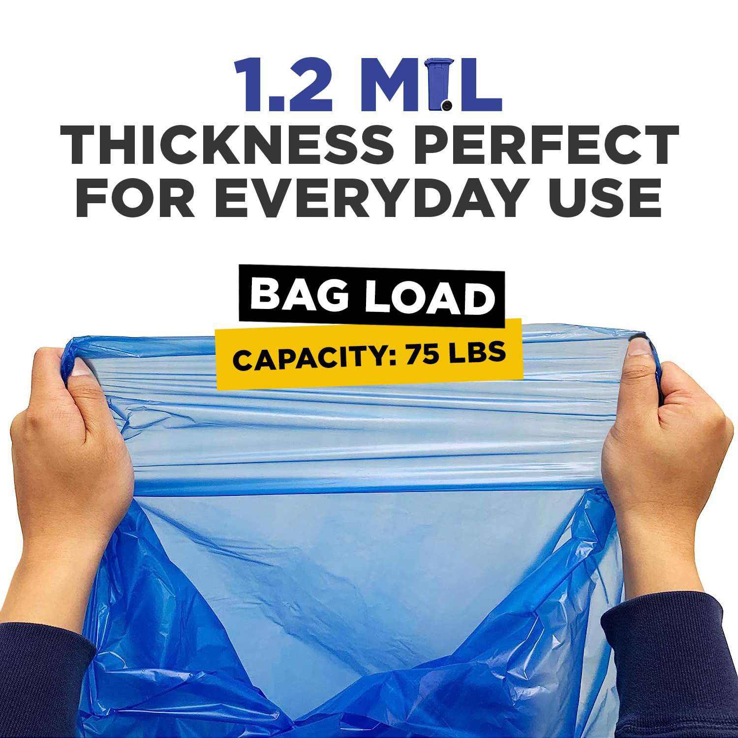 38" x 58" 55 Gal 1.2 Mil Blue Trash Bags, 100/Case