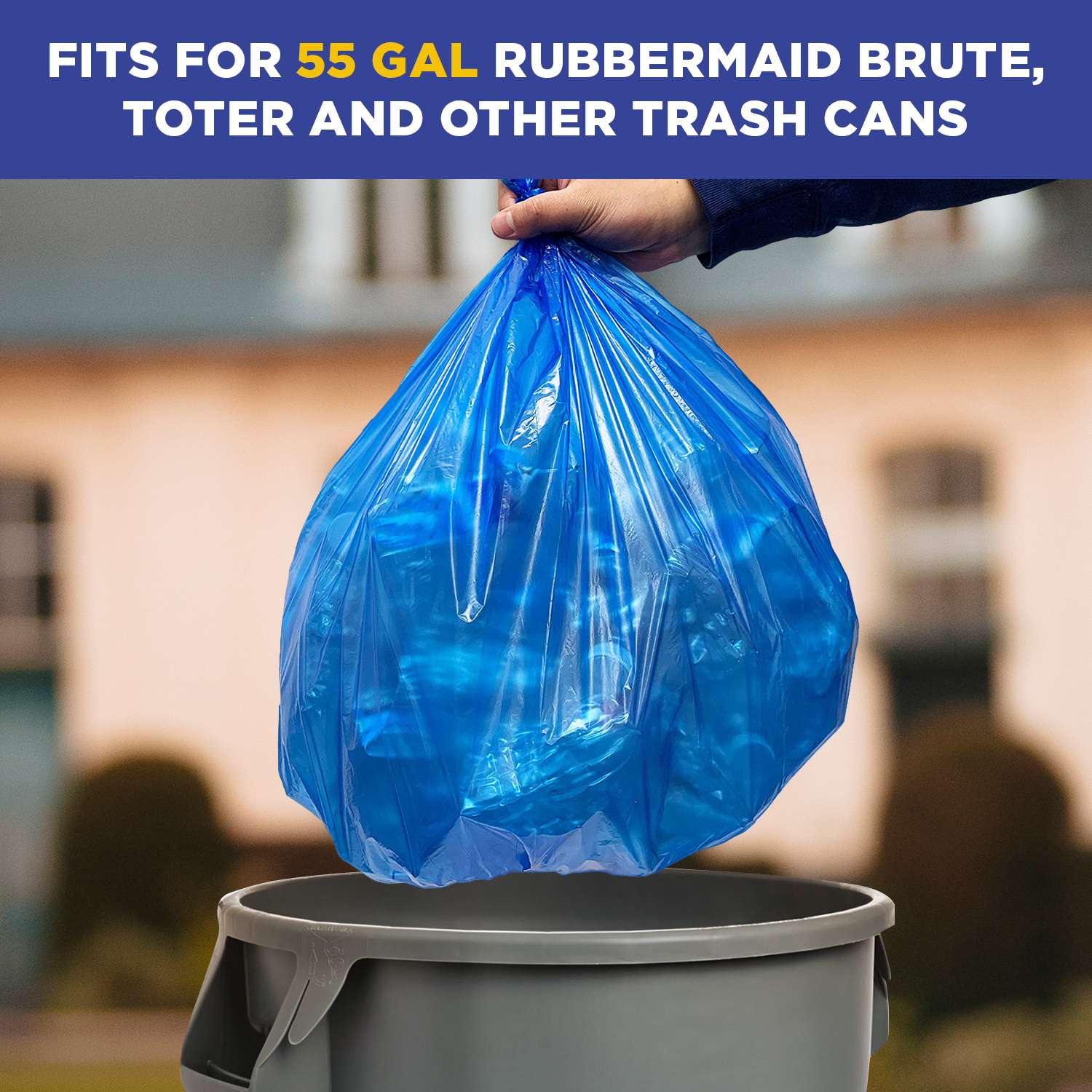 38" x 58" 55 Gal 1.2 Mil Blue Trash Bags, 100/Case