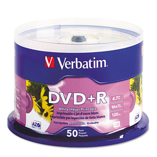 Inkjet Printable DVD+R Discs, White, 50/Pack, Sold as 1 Package