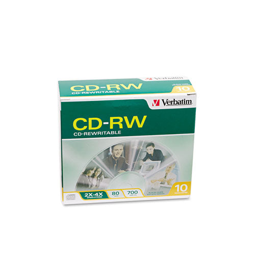 Verbatim - CD-RW Discs, 700MB/80min, 2x-4x, Slim Jewel Cases, Matte Silver, 10/Pack, Sold as 1 PK