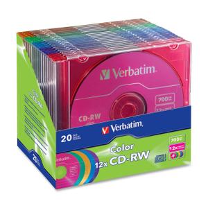 Verbatim CD-RW 700MB 4X-12X DataLifePlus with Color Branded Surface and Matching Case, Sold as 1 Package, 20 Each per Package 