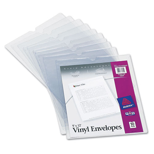 Top-Load Clear Vinyl Envelopes w/Thumb Notch, 8 1/2 x 11, Clear, 10/Pack, Sold as 1 Package