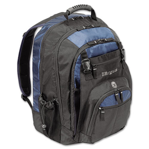 Targus - 17-inch Laptop Backpack, File Compartment, Audio Player Sleeve, Black/Blue, Sold as 1 EA