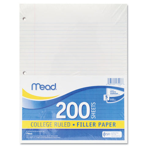 Mead - Economical 16-lb. Filler Paper, College Ruled, 11 x 8-1/2, White, 200 Shts/Pk, Sold as 1 PK